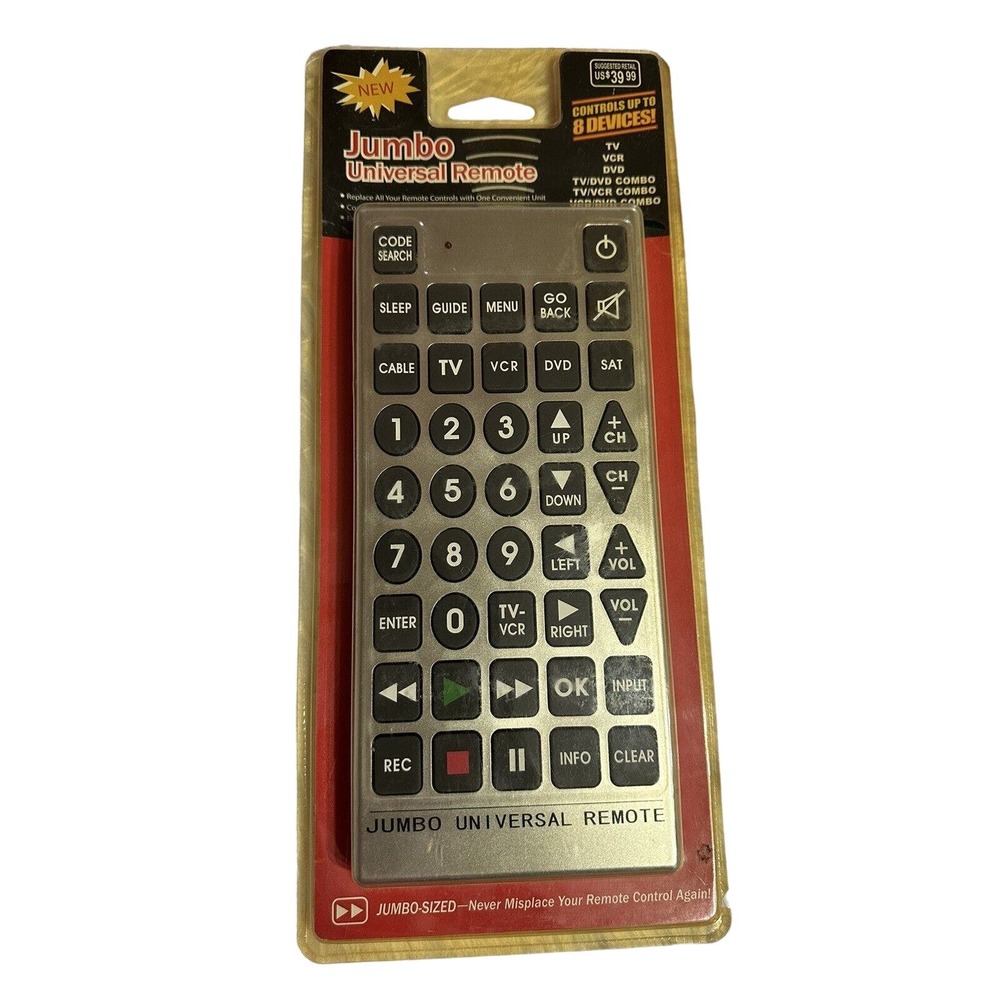 Jumbo Universal Television TV Remote Control‎ Large Button, YK9001 - NEW